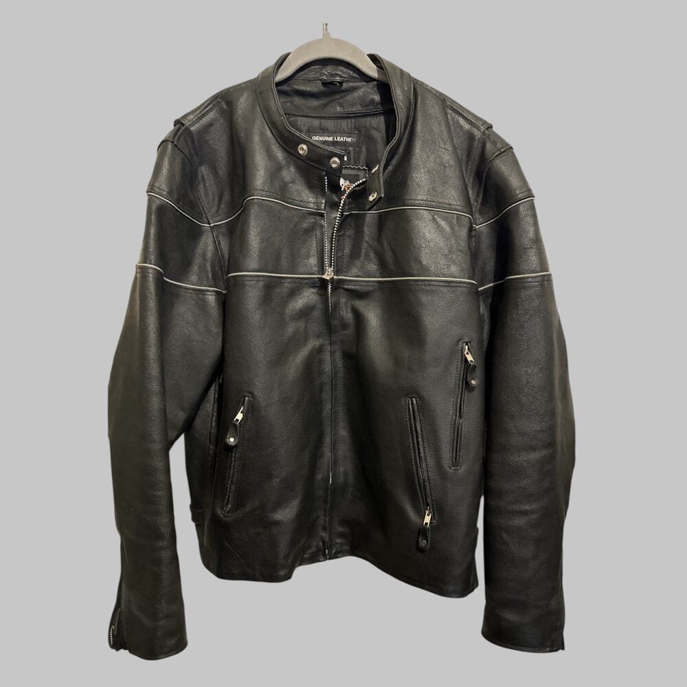 Vintage Men's Y2K Wild Wear Genuine Leather Zip Out Black Moto Biker Jacket XL